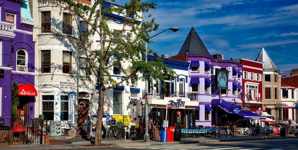 Adams Morgan neighborhood street with beautiful architecture - Exploring the Best Neighborhoods in Washington DC.