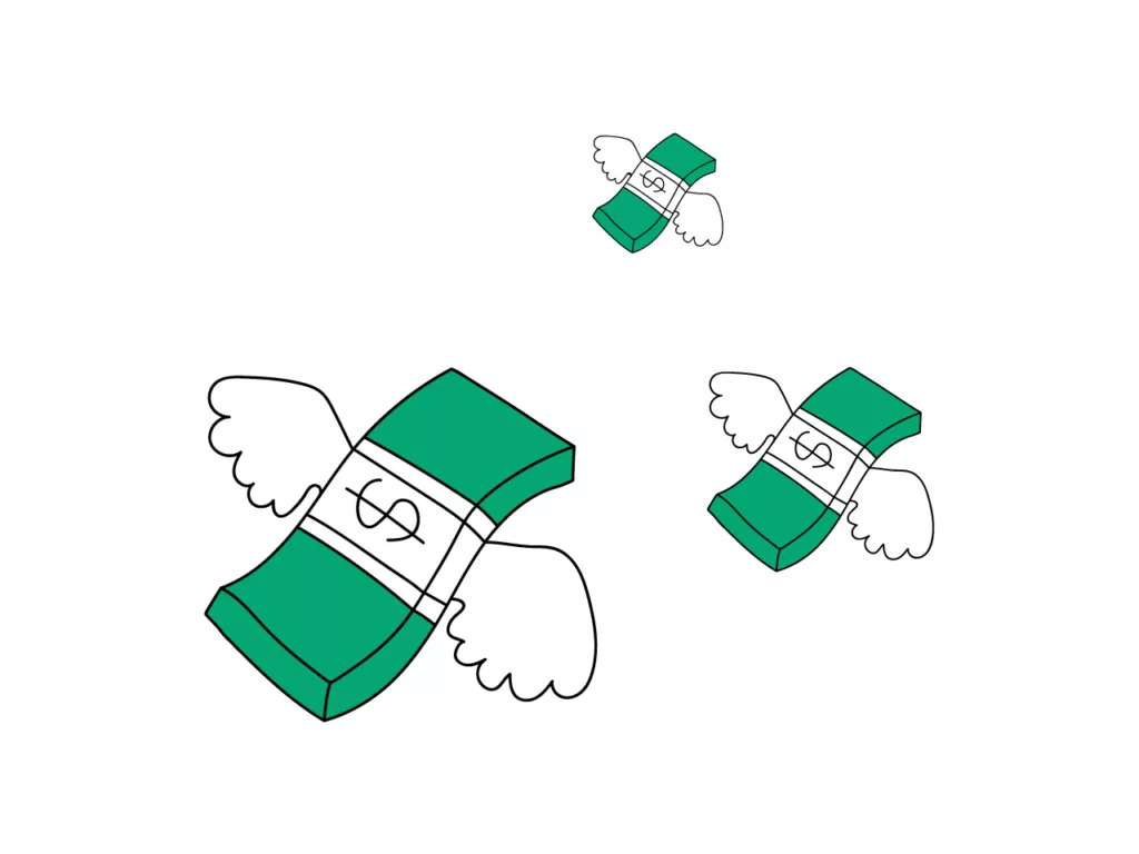 An image of money with wings, symbolizing the idea of financial freedom and how using a rent calculator can help determine how much rent one can afford.