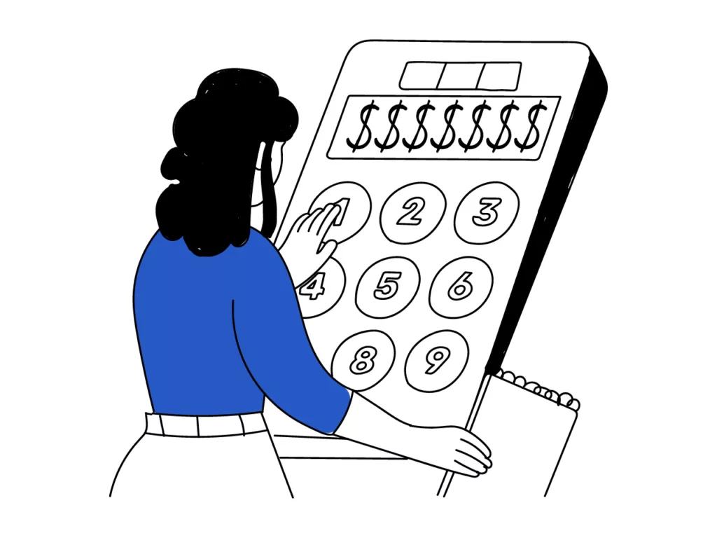 An illustrated big calculator featuring helpful tools for fairly dividing rent among roommates, including rent calculators and other useful features.