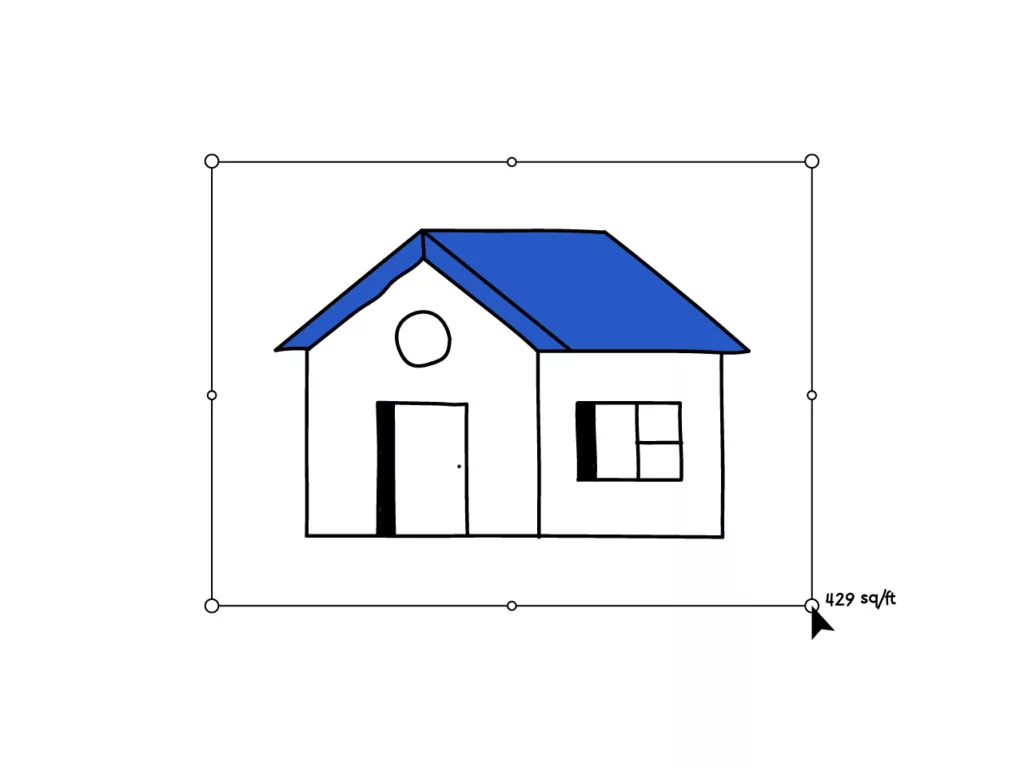 Illustration of a house with measurements, representing the process of calculating room square footage for an educational article
