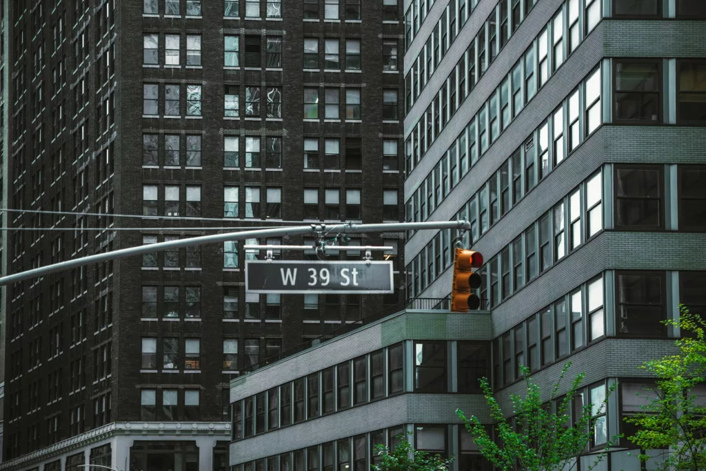 A street view of West 39th Street in New York City